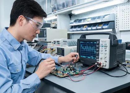 Applications engineer at oscilloscope bench